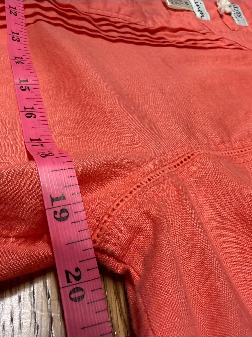 Malvin Linen Women's Coral Button-Front Pintuck Blouse- Size M/8
